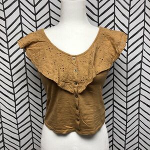 American Eagle Tan Ruffled Crop Tank Top